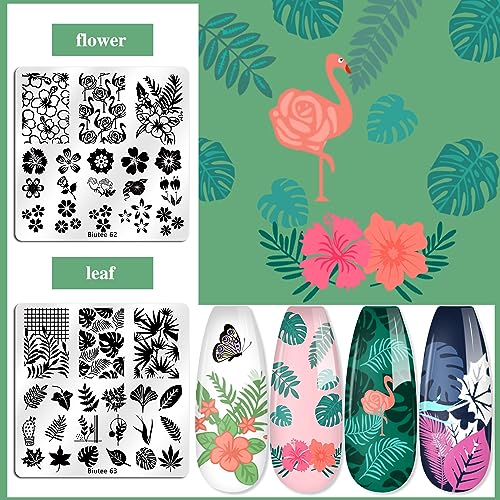 Biutee Nail Stamping Plates Set 15PCS Nail Stamping Kit with Nail Art Stamper & Scraper Nail Stamp Template Kit Lace Flower Butterfly Animal Pattern Nail Art Stencils for Manicure Salon Home DIY - color: 15 Piece Set