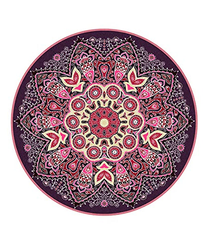 Knsbk Large Round Yoga Mat 4.6'X3.5mm for Exercise Premium Extra Thick, Ultra Comfortable, Non Slip, Meditation Mat - color: pink blossom