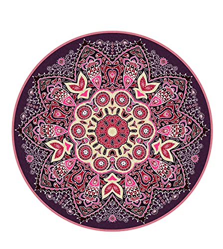 Knsbk Large Round Yoga Mat 4.6'X3.5mm for Exercise Premium Extra Thick, Ultra Comfortable, Non Slip, Meditation Mat - color: pink blossom
