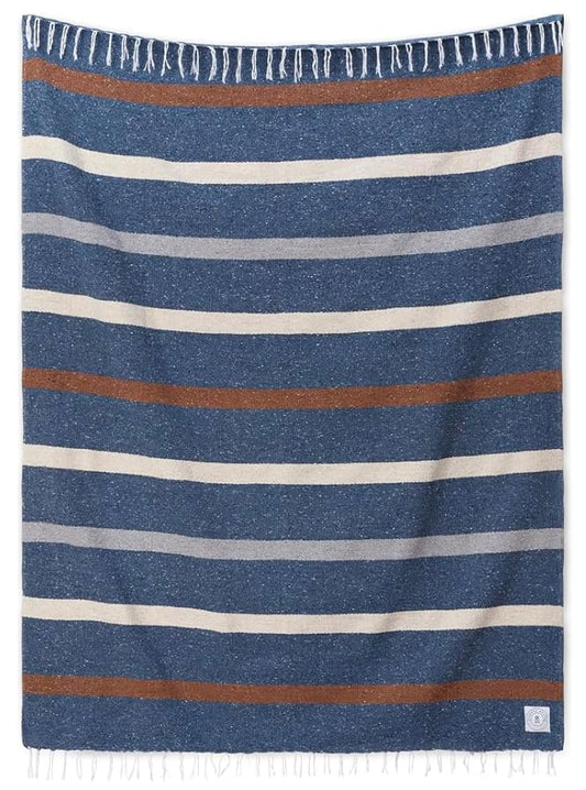 Mexican Blanket by Laguna Beach Textile Co - Beach, Yoga, Camping, or Decorative Throw Blanket - Traditional Handmade Serape (Slate Blue & Tan) - color: Slate Blue & Tan