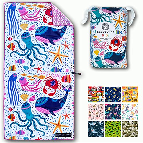 ECCOSOPHY Microfiber Kids Toddler Beach Towel, Quick Dry, Sand Free, 60x30 - color: Under the Sea