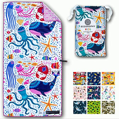 ECCOSOPHY Microfiber Kids Toddler Beach Towel, Quick Dry, Sand Free, 60x30 - color: Under the Sea