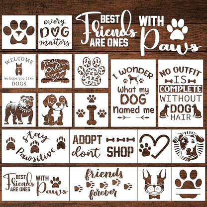 Keluna Love Dog Paw Trail Stencils - 18 Pack Reusable Stencils for Painting on Wood, Home Furniture Decor, DIY Crafts, Scrapbook, Canvas - style: dog paws