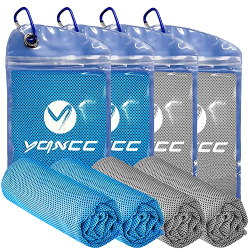 YQXCC 4 Pack Cooling Towels (47"x12"), Ice Cool Towels for Neck & Face - color: Light Blue*2/Light Gray*2