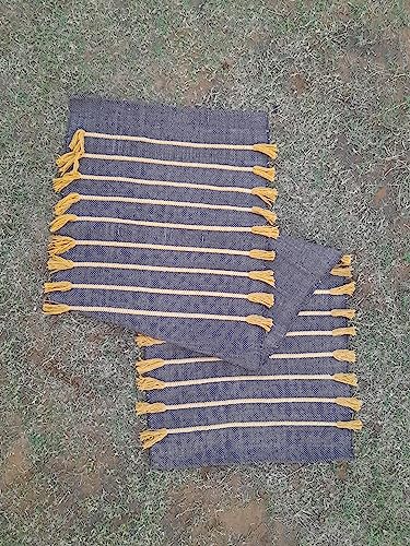Jaipur art & Rugs Cotton Yoga Mat - Eco-Friendly Hand-Woven Rug - Non Slip & Thick (24”x72”x5mm) for Everyday Fitness at Home - Comfortable Extra-Long - color: Yellow Dark Blue