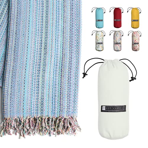 BAY LAUREL Turkish Beach Towel with Travel Bag 39 x 71 Quick Dry Sand Free Lightweight Large Oversized Towels Light - color: Blue Mix