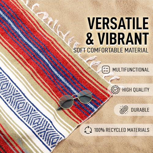Hydration Nation Authentic Large Handwoven Mexican Striped Throw Blanket - Soft, Durable, Eco-Friendly - 70"x50" – Sunrise - color: Sunrise