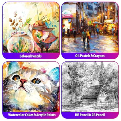 iBayam Art Supplies,195 Pack Deluxe Art Set Drawing Painting Supplies Kits | Acrylic Pad, Watercolor Pad, Sketch Book, Canvases, Acrylic Paint, Crayons, Pencils, Gifts for Kids Teen Girls Artist Adults - color: Purple