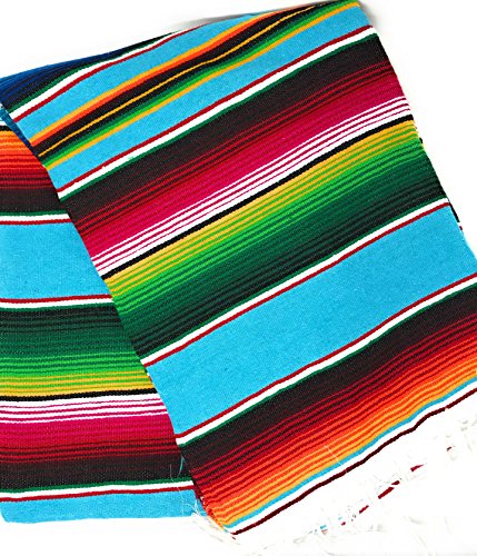 Large Serape Mexican Blanket Authentic Sarape Blanket 7' X 5' Zarape (Pick Your Color) (Light Blue) - color: Light Blue