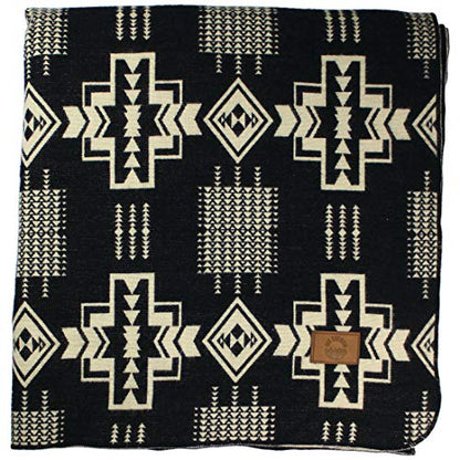 Inca Aztec Throw, Queen, King Blanket | Southwest Indian Navajo Boho Style | Native Cover for Camping, Bedding, Couch, Vanlife | Faux Alpaca, Lightweight, Hypoallergenic (Obsidian Black, Queen) - color: Obsidian Black, size: Queen