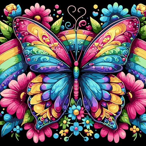 DOTSTART Paint by Numbers Kit for Adults, Rainbow Butterfly Canvas Adult Paint by Number Kits, Acrylic Paint by Number Canvas for Adult Beginners, Home Wall Art Decor,Unframed, 16X16 inch - color: PB457-1