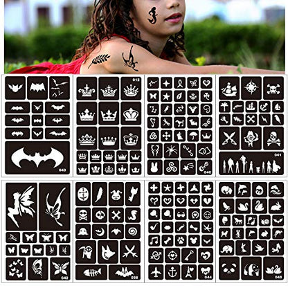 Konsait 262pcs Temporary Tattoos Stencils for Kids, Face and Body Paint Stencils Kit, Girl Boy Glitter Tattoos for Kids School Show Birthdays Halloween Christmas Party Favor Supplies