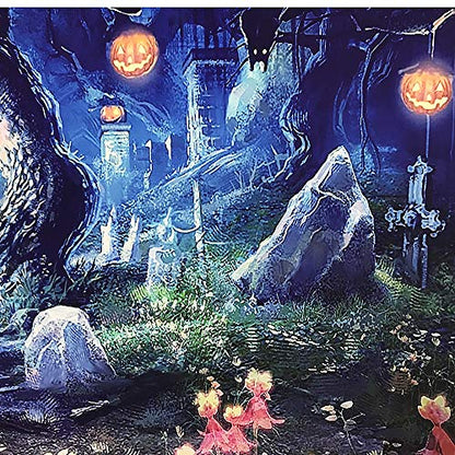 7X5FT Halloween Theme Forest Scary Scene Pumpkin Pictorial Cloth Photography Background Computer-Printed Vinyl Backdrop Photo Studio Prop TP272 - size: 7'x5'