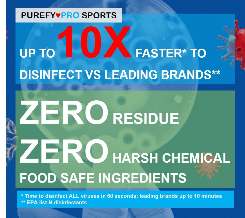 Purefypro Sports Equipment Disinfectant Spray - (3.4oz, 2pk) TSA Travel Size. Kills 99.9999% MRSA, HIV, Athlete Foot Fungus, Virus and Fungi. No Rinse, No Residue. Great For Sports Pads, Yoga Mats, - size: 3.4 Fl Oz (Pack of 2)
