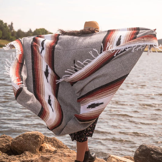Open Road Goods Mexican Diamond Blanket - XL Heavyweight Yoga Blanket – Handmade in Mexico - Thick Boho Serape Saltillo Style Throw for Beach, Picnic, Home, Camping and More! (Grey Baja) - color: Grey Baja