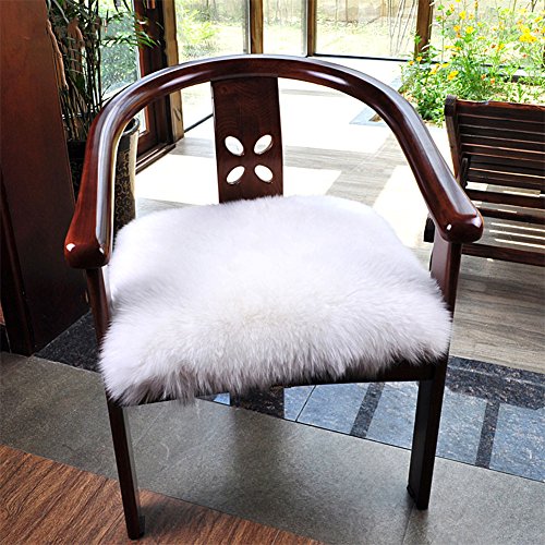 Softlife White Small Faux Sheepskin Throw Rug Fluffy Shag Fur Chair Cover Pad Washable Square Area Rugs for Living Room Bedroom Dorm 20" x 20" - color: White
