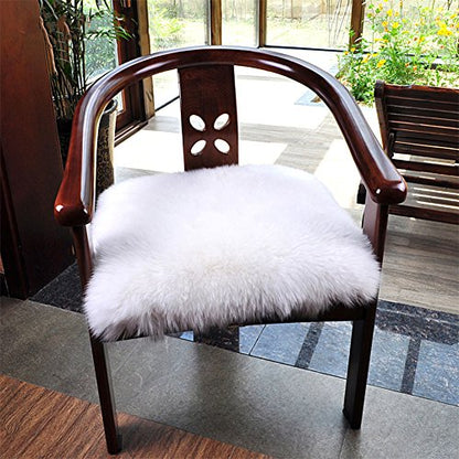 Softlife White Small Faux Sheepskin Throw Rug Fluffy Shag Fur Chair Cover Pad Washable Square Area Rugs for Living Room Bedroom Dorm 20" x 20" - color: White