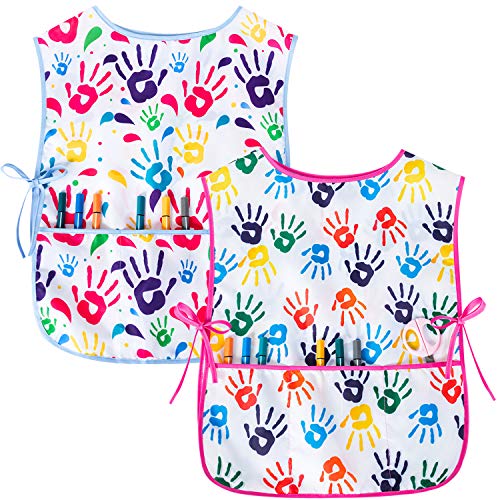 Kids Art Smock Girls Boys Artist Painting Apron with Pockets Sleeveless Smocks for Child 2-7 Years - color: 2pcs Palm