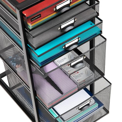 Mind Reader Vertical Office Storage Organizer with Mesh Drawers Label Holders and Optional Wheels, Metal Mesh, Black - size: 5-Drawers