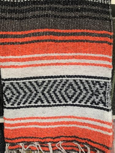 Baja Authentic Mexican Falsa Blanket 100% Acrylic Perfect for Yoga, Beach, Camping, Picnic, Car Seat Cover, Home Throw Decor (Orange) - color: Rasta
