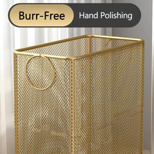 Gold Metal Basket with Wheels, Rolling Laundry Hamper Cart, Mesh Wire Laundry Basket, Yoga Mat Storage Rack,Large Capacity Dirty Clothes Organizer for Bedroom Living Room(17"W x 9"D x 20.5"H, Black) - color: Black