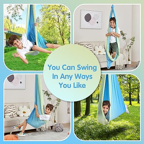 Sensory Swing, Indoor & Outdoor Sensory Swing for Kids & Adults, Double Layer Therapy Cuddle Swing for Kid with Autism, Holds up to 300lbs - color: Yellow