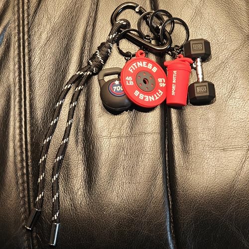 Fitness Keychain Barbell Dumbbell Keychain Bag Purse Charms Gym Lovers Fitness Enthusiast Gift Bag backpack Charms - color: Black+red
