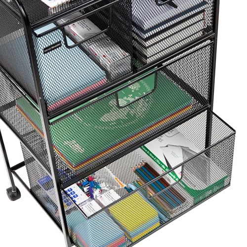 Mind Reader Cart with Drawers, Multipurpose Office Organizer, Utility Cart, Rolling Storage, Metal Mesh, Black - style: 4-Drawers