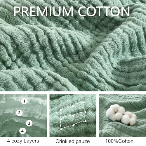 100% Cotton Muslin Blanket for Adult 50x70 4-Layers Gauze Throw - color: Sage Green, size: 50x70 inch