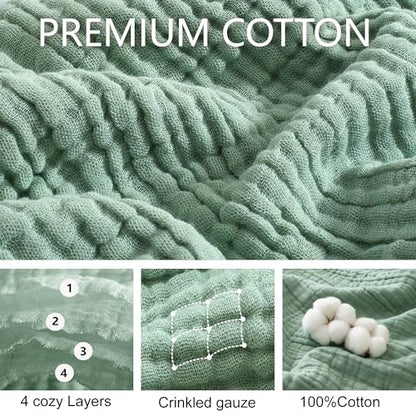100% Cotton Muslin Blanket for Adult 70x80 4-Layers Gauze Throw - color: Sage Green, size: 70x80 inch