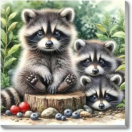 Paint by Numbers Kit for Adults,Raccoon DIY Paint by Number With Frame | Paint by Number for Beginner,Adult Paint by Number,HD Color Canvas,DIY Tool Kits,Stress Relief Craft,Great Gift,10X10 inch - color: MT6133
