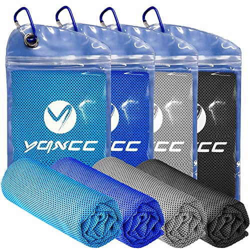 YQXCC 4 Pack Cooling Towels (47"x12"), Ice Cool Towels for Neck & Face - color: Light Blue/Dark Blue/Light Gray/Dark Gray