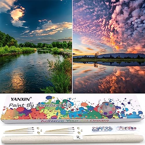YANXIN Paint by Numbers Kit for Adults Beginners 2 Pack Paint by Numbers for Adults Rolled up Canvas for Painting Home Decor Creative wall Art with Colorful Box 12x16 inch Forest Lake 165-166 - color: YX8001-165-166