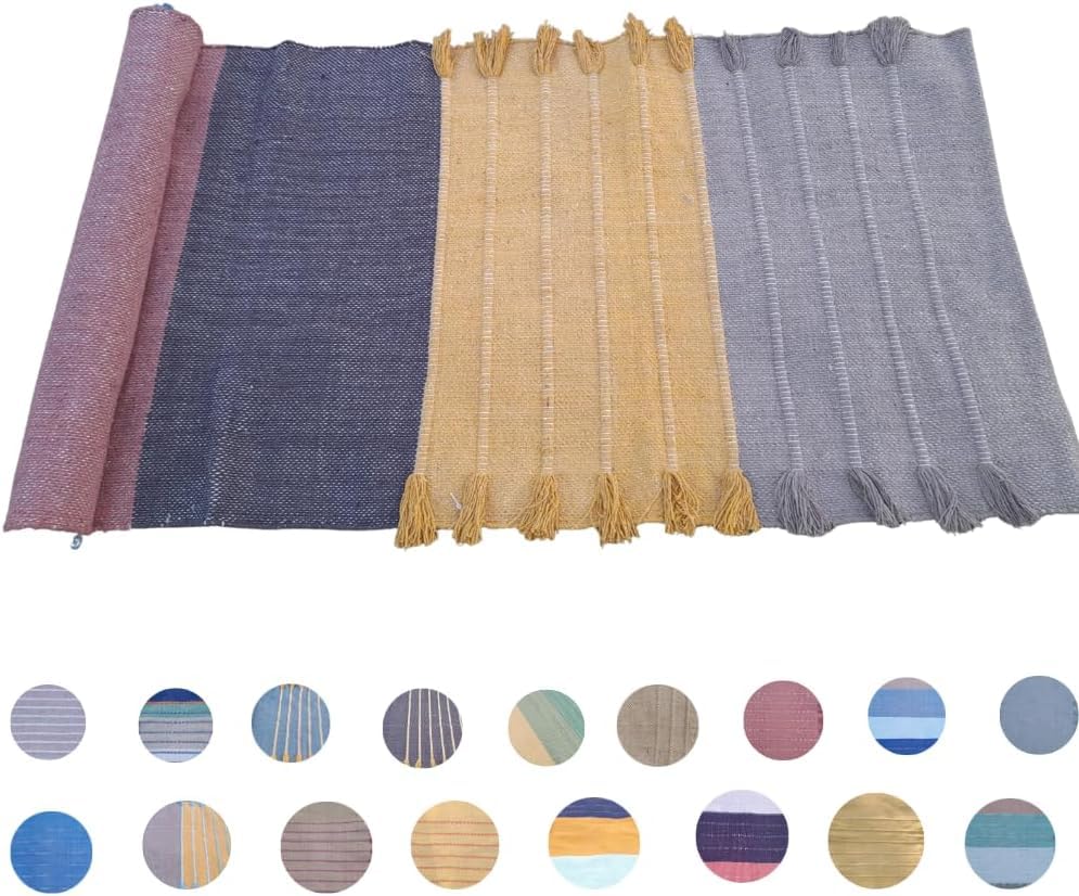 Indian Handmade100 % Organic Anti Skid Multi Colour Cotton Yoga Mat - Eco-Friendly Hand-Woven Rug - Non-Slip & Thick (24”x72”x5mm) for Hot yoga & Everyday Fitness at Home - Comfortable & Foldable Extra-Long Mat - color: Multi 6