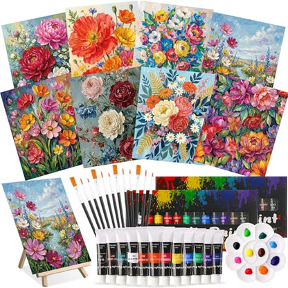 Cholemy 36 Pcs Paint and Sip Kit Gift for Adults 8''x10'',Summer Flowers | Pre Drawn Canvas, Painting DIY Afro Acrylic Painting Kit, Wood Easel Brushes, Date Night Bulk, Summer Halloween Party - style: Summer Flowers
