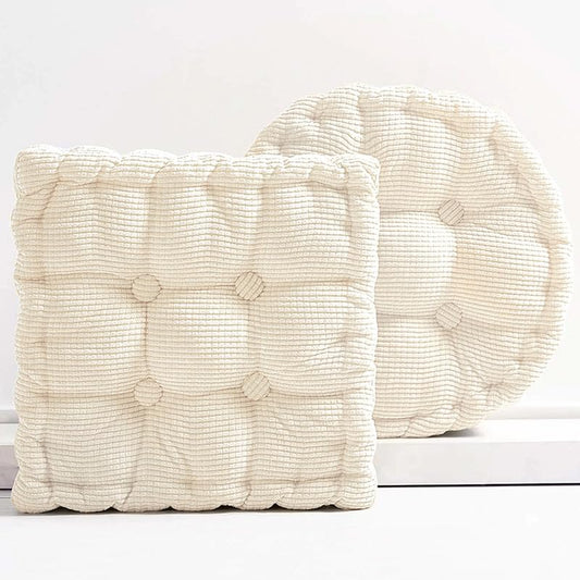 Lvory 2 Pack Meditation Floor Pillow Square Round Cushions for Yoga | Large Thick Meditation Cushion for Sitting Reading on Floor, Comfort Seating Cushions for Couch Chair, 18x18 Inch - color: Ivory