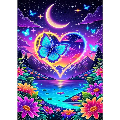 MXJSUA Heart Lake Diamond Art Painting Kits for Adults, Full Drill 5D Round Dots Diamonds Paint Picture for Beginners, Gem Art Painting Craft Kits for Home Decor Gift 12x16 inch - color: Heart Lake