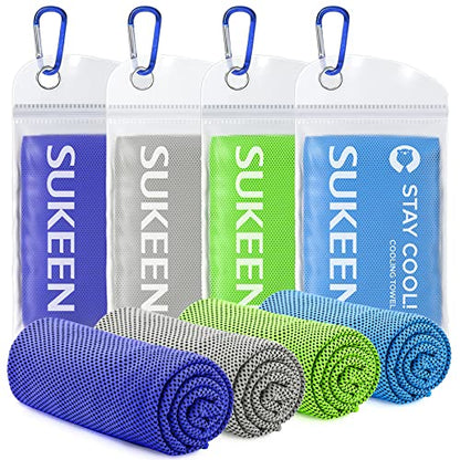 Sukeen 4 Pack Cooling Towels (40"x 12"), Cooling Neck Wraps, Soft Ice Towel - color: Dark Blue/Grey/Green/Blue