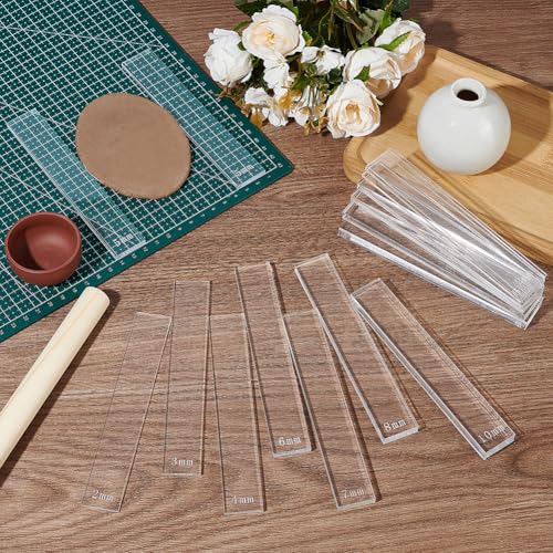BENECREAT 14Pcs Polymer Clay Depth Guide, 2/3/4/5/6/7/10mm Clear Clay Roller Guide, Acrylic Polymer Clay Tool Set, Mudboard Tools for Pottery, 6x1 Inch - color: Clear