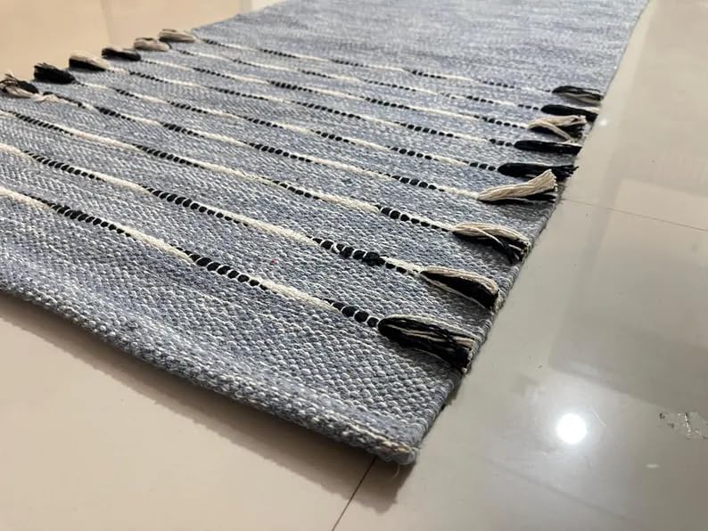 Payal Rugs Cotton Yoga Mat - Eco-Friendly Hand-Woven Rug - Non Slip & Thick (24”x72”x5mm) for Yoga Everyday Fitness at Home - Comfortable Extra-Long - color: Black & White