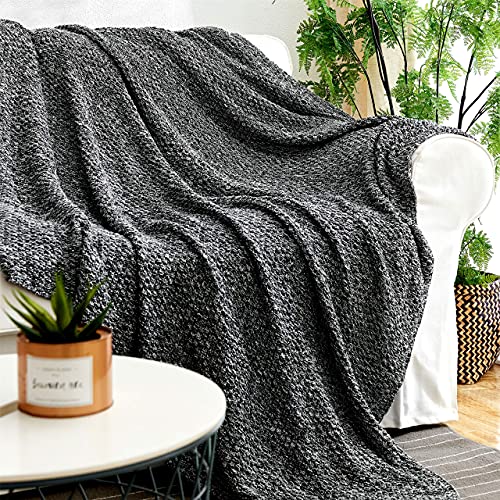 Longhui bedding 소파용 블랙 니트 담요, 부드럽고 아늑한 세탁기 세탁 가능한 100% 면 소파 담요, 무거운 1.1kg(2.5파운드) 무게, 세탁 가방 포함, 블랙 앤 화이트 - color: 2-블랙., size: 51" x 63", Standard