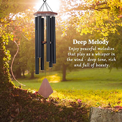 Wind Chimes Outdoor Large Deep Tone, 44 Inches Sympathy Wind Chimes Tuned Soothing Melody, Memorial Wind-Chime with 6 Heavy Tubes for Outside Decoration, Garden/Yard. Black Wind Chime - size: 44"BK