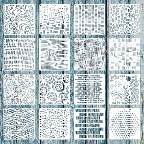 16pc Stencils for Painting - 6x6 Small Mixed Texture Stencils for Crafts, Burlap Art, Wood, Canvas, Brick, Layered Pattern Paint Art - size: 1.0