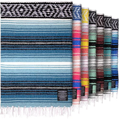 Hydration Nation Authentic Extra Large Mexican Blanket (70"x50") - Handwoven Yoga, Serape- Artisanal Falsa, Beach, Camping, Picnic, Outdoor - Sky Blue - color: Sky Blue