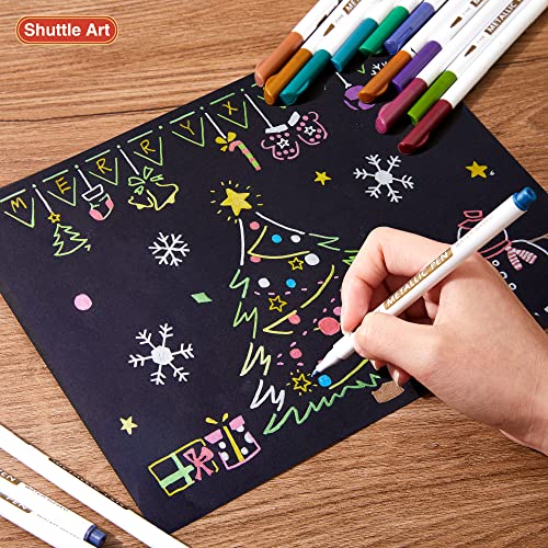 Shuttle Art Metallic Marker Pens, 24 Colors Metallic Paint Markers Fine Point for DIY Card, Calligraphy, Art and Crafting Projects, Works Great on Black Paper, Scrapbooks, Fabric, Rock. - color: 24 colors
