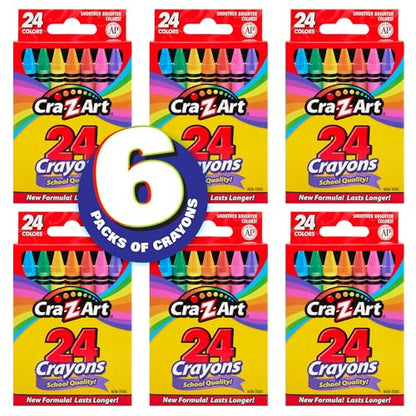 Cra-Z-Art Crayons, Bulk Pack, 24 Count, 6 Packs of Crayons, Bulk School Supplies for Classroom, Back to School Essentials - size: 24 Count (Pack of 6)
