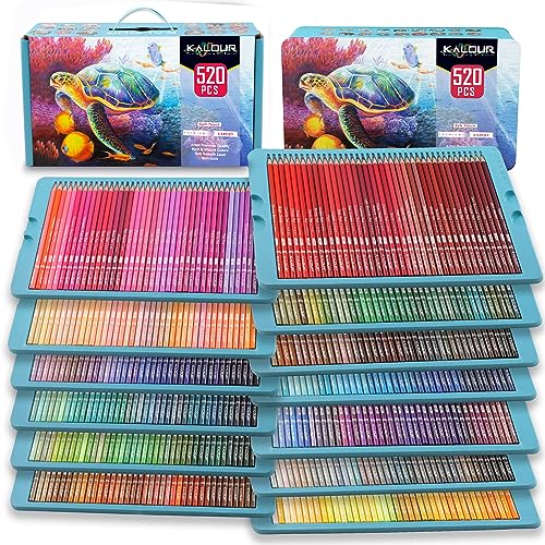 KALOUR Pro Colored Pencils,Set of 520 Colors,Artists Soft Core with Vibrant Color,Ideal for Drawing Sketching Shading,Coloring Pencils for Adults Artists Beginners
