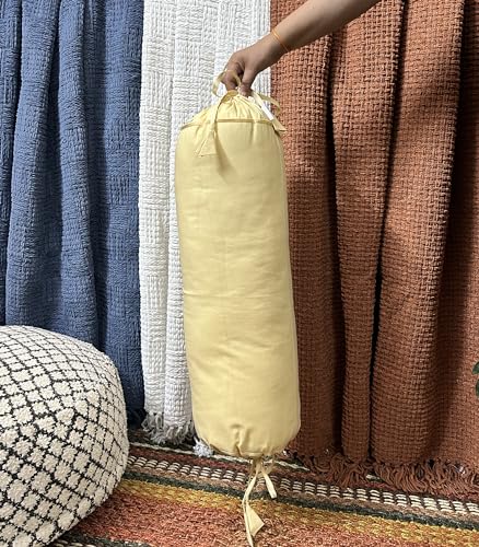 Saffron Bolster Removable Cover Cotton (Beige, 8"x24" (20 cm x 60 cm)) - color: Beige, size: 8" x 24"