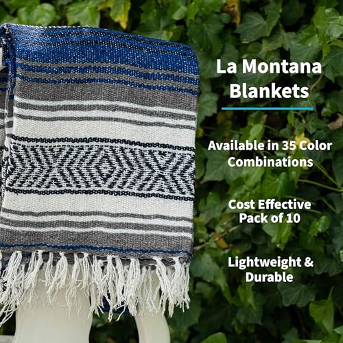 La Montana Bulk Falsa Mexican Blanket, 4 Pack, Cobalt Blue/Charcoal/White - color: Cobalt Blue/Charcoal/White