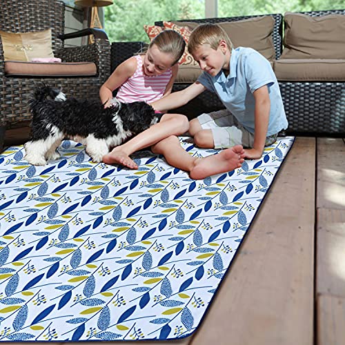 Beach Blanket Picnic Blanket Outdoor Mat Extra Large Waterproof Sand Proof Camping Blanket Lightweight Folding Portable Travel Blanket for Family Park Beach Grass, 79"x57" - color: Blue Leaf